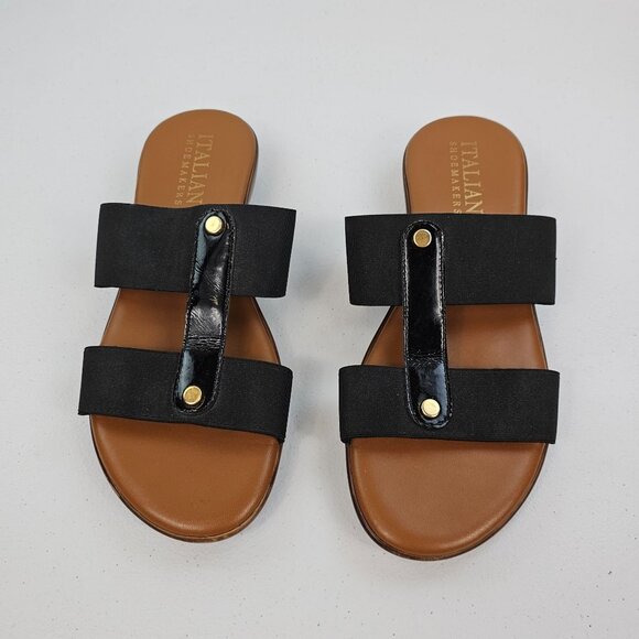 Italian Shoemakers Wms 9 Brown Black Open Toe Comfort Earthy Summer Slide Shoes - Picture 3 of 16